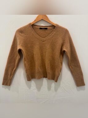 Quince Womens V-Neck Cashmere Sweater in Camel Brown M